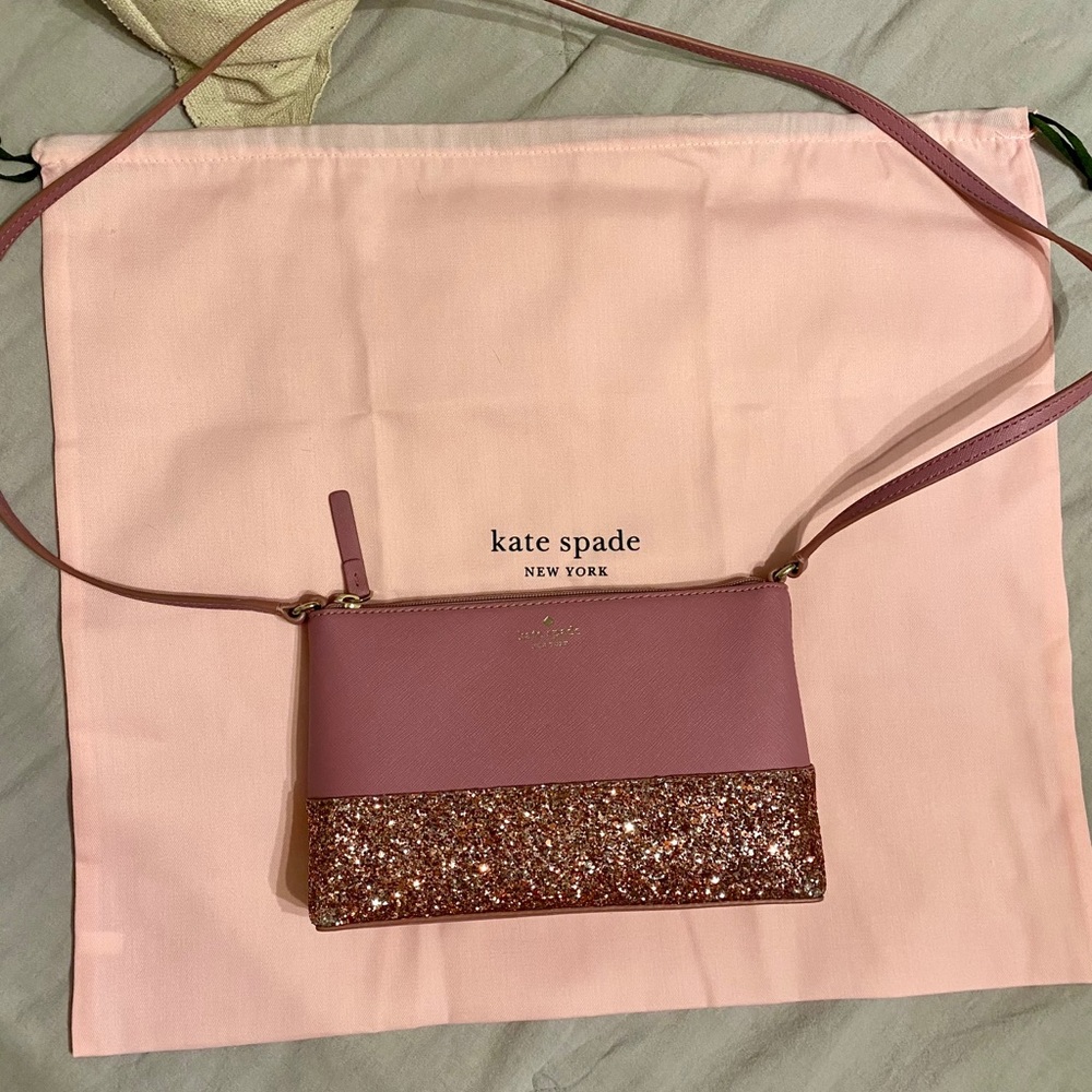 Kate Spade Ramey Greta Glitter Saffiano in Peony